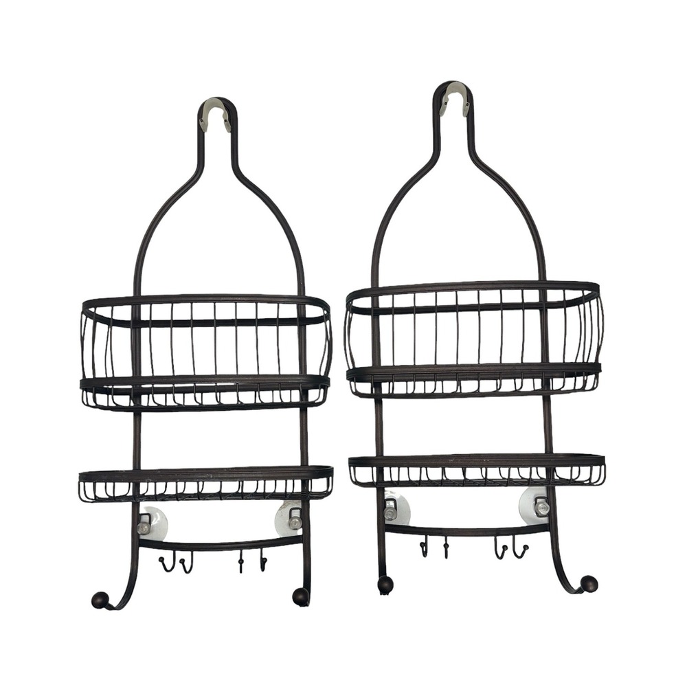 Set of 2 Brown Metal Hanging Shower Caddies Bathroom Organizer Tiers Hooks